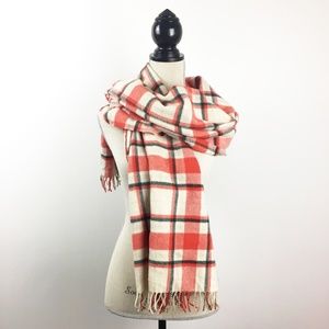 J. Crew Wool Scarf Tartan Plaid Cream Red Green